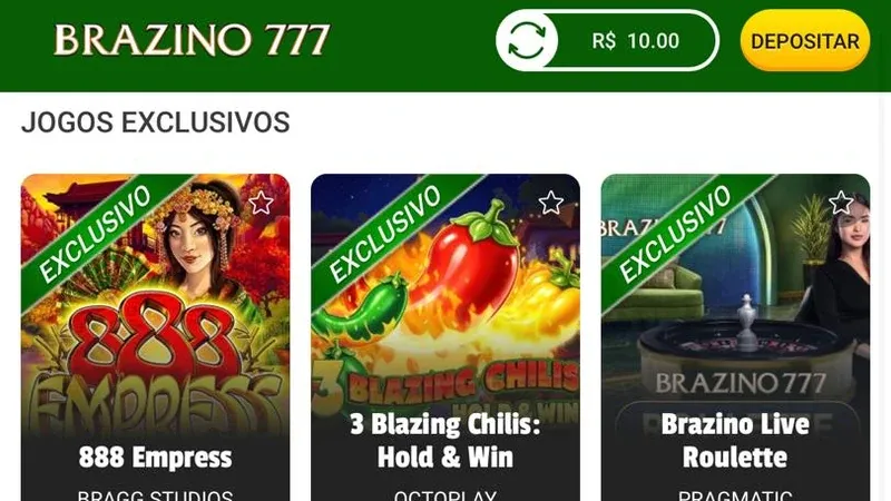 Seção de jogos exclusivos da Brazino777 no celular